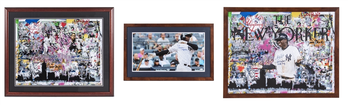 Lot of (3) Gary Sanchez and Didi Gregorious Signed New York Yankees Oversized Framed Items (Steiner/JSA) 